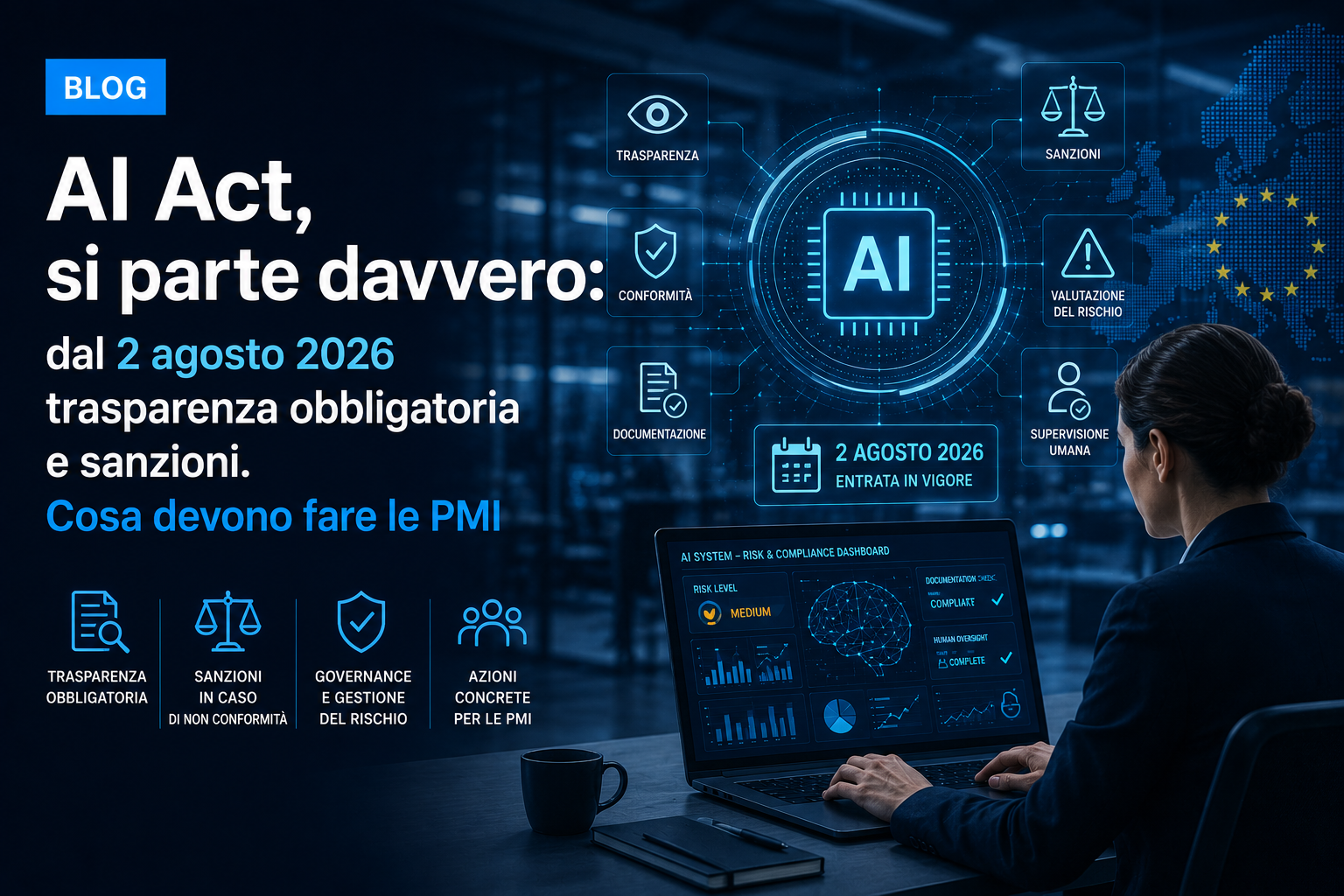 AI Act, si parte davvero: dal 2 agosto 2026 trasparenza obbligatoria e sanzioni. Cosa devono fare le PMI
